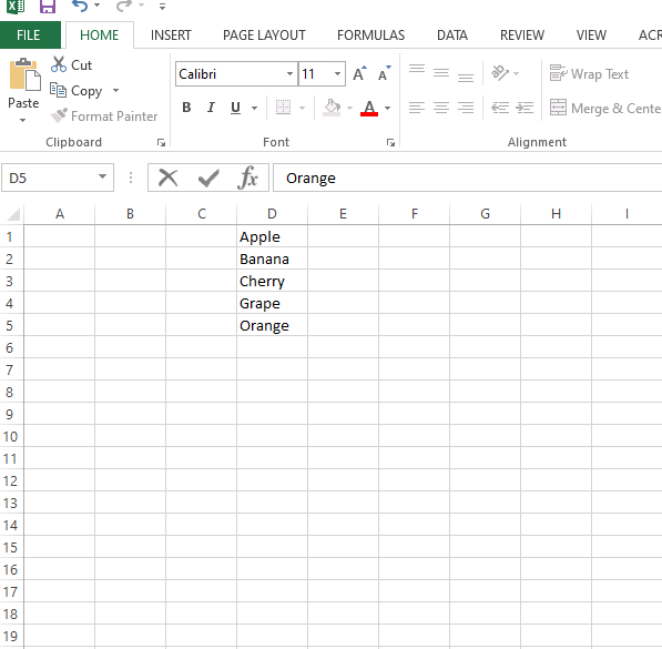 Excel fruit list